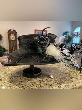 Elegant Black Dress Hat with Feather Trim